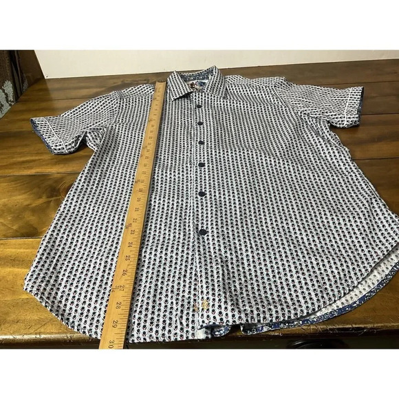 Robert Graham Shirt Mens Large L Blue Print Button Up Classic Fit Short Sleeve - Picture 8 of 12
